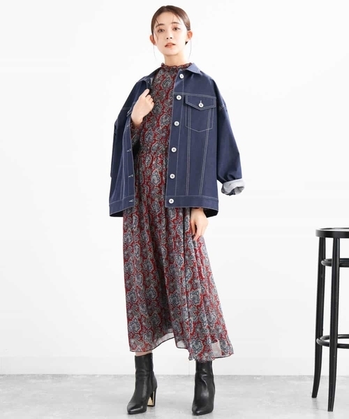 MK MICHEL KLEIN（エムケーミッシェルクラン）の「ビッグシルエット デニムライクジャケット/洗える（デニムジャケット・レディース・ネイビー/グレー・38）」の18枚目の写真