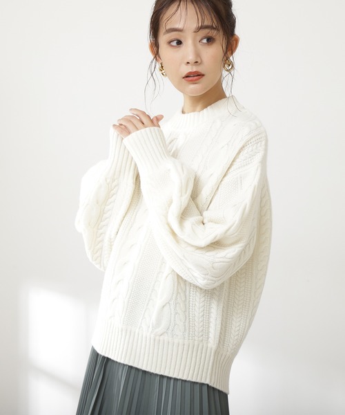 N.（N. Natural Beauty Basic）（エヌエヌナチュラルビューティーベーシック）の「◆ハミルトンナイロンニット（ニット/セーター・レディース・ネイビー/オフホワイト/ベージュ・MEDIUM）」の2枚目の写真