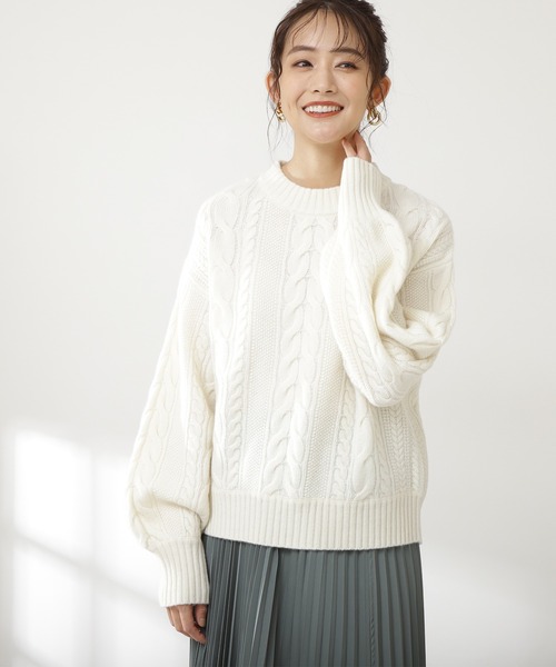 N.（N. Natural Beauty Basic）（エヌエヌナチュラルビューティーベーシック）の「◆ハミルトンナイロンニット（ニット/セーター・レディース・ネイビー/オフホワイト/ベージュ・MEDIUM）」の4枚目の写真