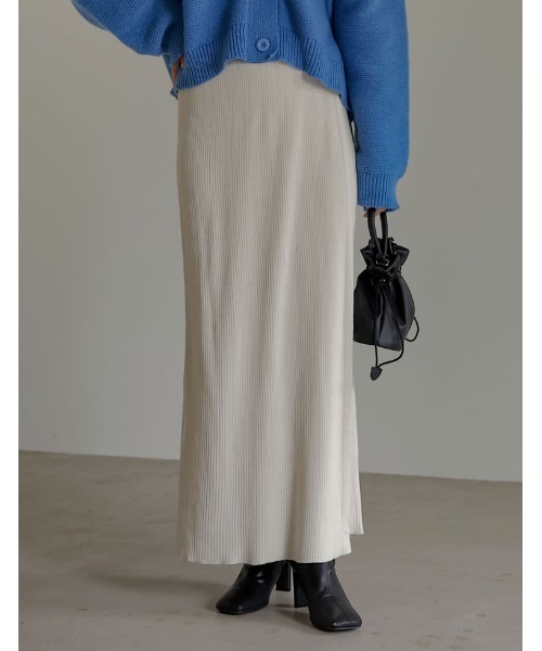 Re:EDIT（リエディ）の「リブニットラップスカート（スカート・レディース・ブラック/ベージュ/ブラウン/アイボリー/マスタード・MEDIUM/LARGE/SHORT）」の2枚目の写真