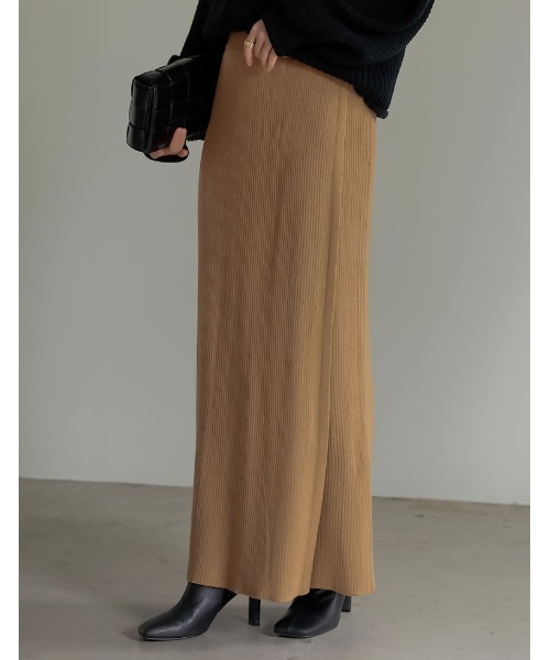 Re:EDIT（リエディ）の「リブニットラップスカート（スカート・レディース・ブラック/ベージュ/ブラウン/アイボリー/マスタード・MEDIUM/LARGE/SHORT）」の5枚目の写真