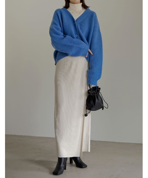 Re:EDIT（リエディ）の「リブニットラップスカート（スカート・レディース・ブラック/ベージュ/ブラウン/アイボリー/マスタード・MEDIUM/LARGE/SHORT）」の14枚目の写真