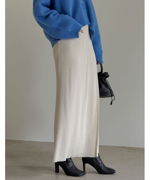 Re:EDIT（リエディ）の「リブニットラップスカート（スカート・レディース・ブラック/ベージュ/ブラウン/アイボリー/マスタード・MEDIUM/LARGE/SHORT）」の10枚目の写真