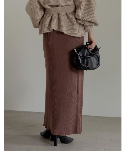 Re:EDIT（リエディ）の「リブニットラップスカート（スカート・レディース・ブラック/ベージュ/ブラウン/アイボリー/マスタード・MEDIUM/LARGE/SHORT）」の11枚目の写真