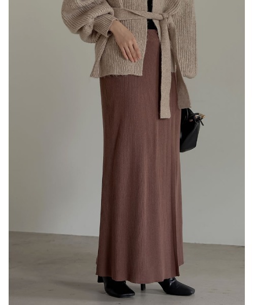 Re:EDIT（リエディ）の「リブニットラップスカート（スカート・レディース・ブラック/ベージュ/ブラウン/アイボリー/マスタード・MEDIUM/LARGE/SHORT）」の7枚目の写真