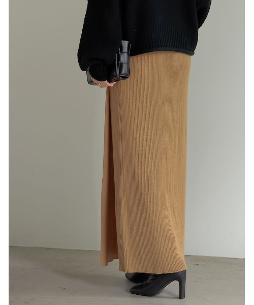 Re:EDIT（リエディ）の「リブニットラップスカート（スカート・レディース・ブラック/ベージュ/ブラウン/アイボリー/マスタード・MEDIUM/LARGE/SHORT）」の8枚目の写真