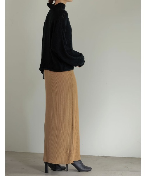 Re:EDIT（リエディ）の「リブニットラップスカート（スカート・レディース・ブラック/ベージュ/ブラウン/アイボリー/マスタード・MEDIUM/LARGE/SHORT）」の16枚目の写真