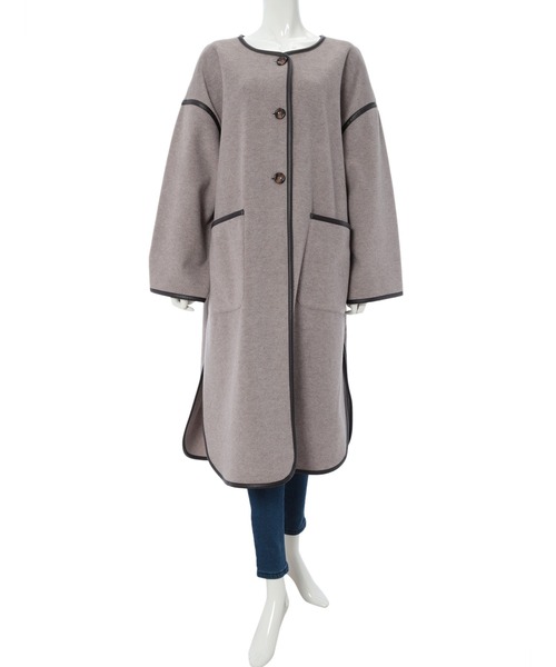 fifth（フィフス）の「ノーカラーパイピングロングコート（ノーカラージャケット・レディース・モカ/ベージュ・SMALL/MEDIUM）」の11枚目の写真