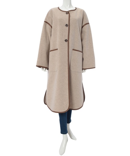 fifth（フィフス）の「ノーカラーパイピングロングコート（ノーカラージャケット・レディース・モカ/ベージュ・SMALL/MEDIUM）」の10枚目の写真