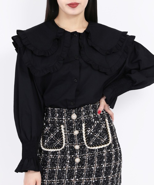 WC（ダブル シー）の「ダブルフリルブラウス（シャツ/ブラウス・レディース・ホワイト/ブラック・FREE）」の2枚目の写真