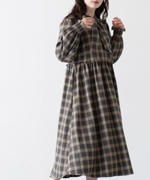 idem（イデム）の「check ribbon onepiece/チェックリボンA