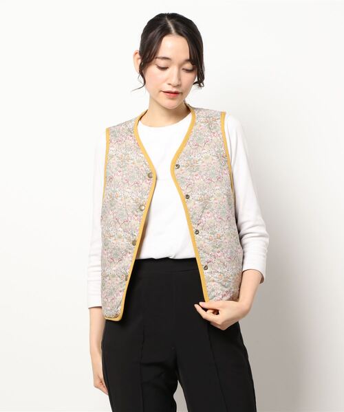 note et silence （ノートエシロンス）の「【 AMB100貨 】80サテンｘリバティ ショートベスト（ベスト・レディース・マスタード/ネイビー・FREE）」の5枚目の写真