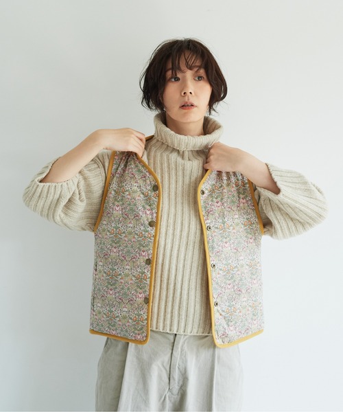 note et silence （ノートエシロンス）の「【 AMB100貨 】80サテンｘリバティ ショートベスト（ベスト・レディース・マスタード/ネイビー・FREE）」の15枚目の写真