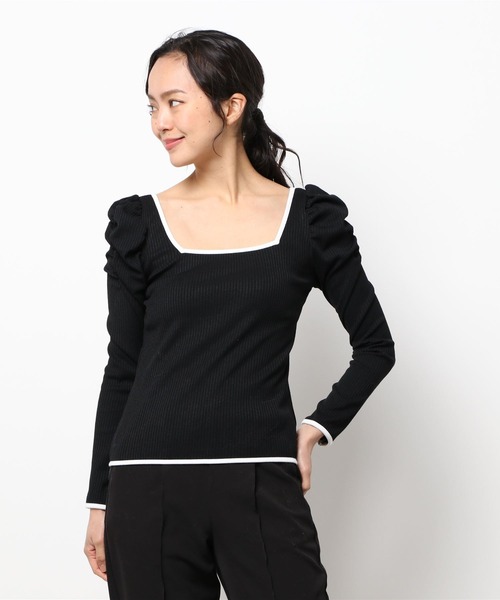 DURAS(デュラス)の「スクエアネックパワショルリブトップ(Tシャツ/カットソー・レディース・ベージュ/ホワイト/ブラック・FREE)」の5枚目の写真