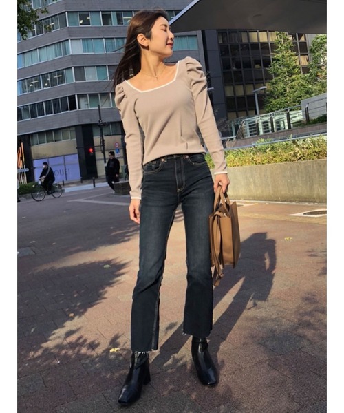 DURAS(デュラス)の「スクエアネックパワショルリブトップ(Tシャツ/カットソー・レディース・ベージュ/ホワイト/ブラック・FREE)」の21枚目の写真