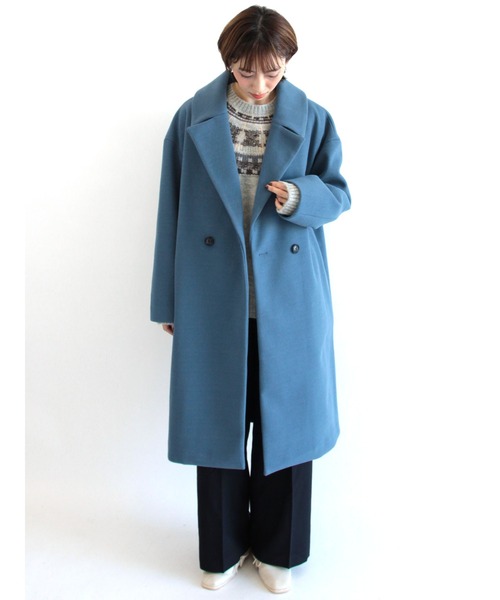 Lugnoncure（ルノンキュール）の「フェイクウールロングコート（その他アウター・レディース・ネイビー/ブルー/モカ・ﾌﾘ-）」の3枚目の写真