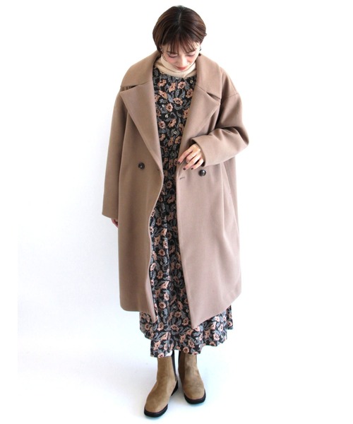 Lugnoncure（ルノンキュール）の「フェイクウールロングコート（その他アウター・レディース・ネイビー/ブルー/モカ・ﾌﾘ-）」の2枚目の写真