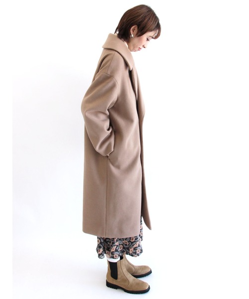 Lugnoncure（ルノンキュール）の「フェイクウールロングコート（その他アウター・レディース・ネイビー/ブルー/モカ・ﾌﾘ-）」の7枚目の写真