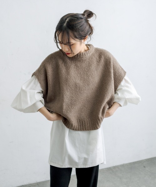 PUAL CE CIN（ピュアルセシン）の「ブランケット刺繍ニットベスト（ベスト・レディース・ベージュ/グレー・FREE）」の13枚目の写真