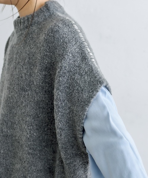 PUAL CE CIN（ピュアルセシン）の「ブランケット刺繍ニットベスト（ベスト・レディース・ベージュ/グレー・FREE）」の9枚目の写真