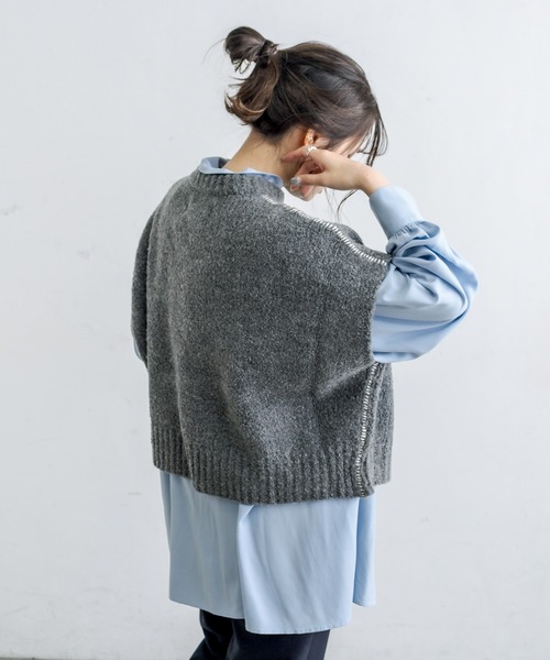 PUAL CE CIN（ピュアルセシン）の「ブランケット刺繍ニットベスト（ベスト・レディース・ベージュ/グレー・FREE）」の11枚目の写真
