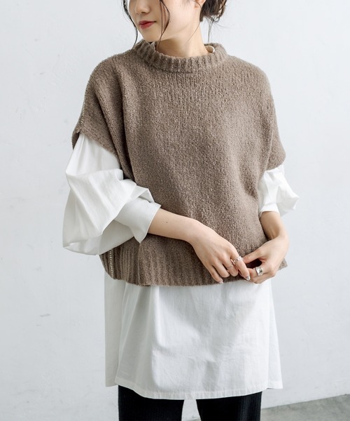 PUAL CE CIN（ピュアルセシン）の「ブランケット刺繍ニットベスト（ベスト・レディース・ベージュ/グレー・FREE）」の12枚目の写真