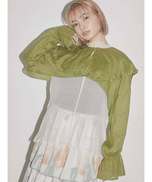merry jenny（メリージェニー）の「short linen collar tops（その他トップス・レディース・オフホワイト/ブラック/グリーン・FREE）」の3枚目の写真