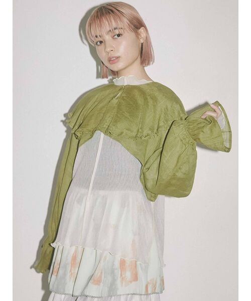 merry jenny（メリージェニー）の「short linen collar tops（その他トップス・レディース・オフホワイト/ブラック/グリーン・FREE）」の5枚目の写真