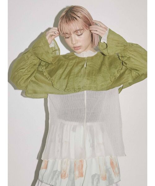 merry jenny（メリージェニー）の「short linen collar tops（その他トップス・レディース・オフホワイト/ブラック/グリーン・FREE）」の6枚目の写真