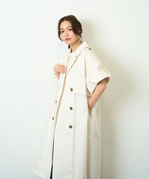 HERENCIA（ヘレンチア）の「高密度ツイル ショートスリーブ トレンチコート（トレンチコート・レディース・ブラック/アイボリー/ダークベージュ・MEDIUM）」の7枚目の写真