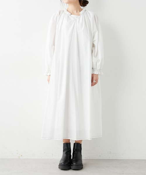 PUAL CE CIN(ピュアルセシン)の「綿テンセル配色ステッチワンピース(ワンピース・レディース・ホワイト/ブラック/ライラック・FREE)」の19枚目の写真