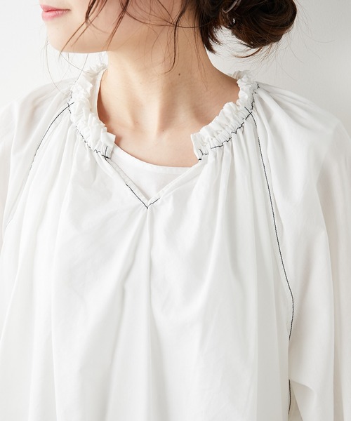 PUAL CE CIN(ピュアルセシン)の「綿テンセル配色ステッチワンピース(ワンピース・レディース・ホワイト/ブラック/ライラック・FREE)」の8枚目の写真