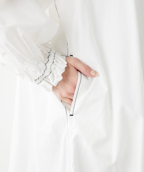 PUAL CE CIN(ピュアルセシン)の「綿テンセル配色ステッチワンピース(ワンピース・レディース・ホワイト/ブラック/ライラック・FREE)」の10枚目の写真