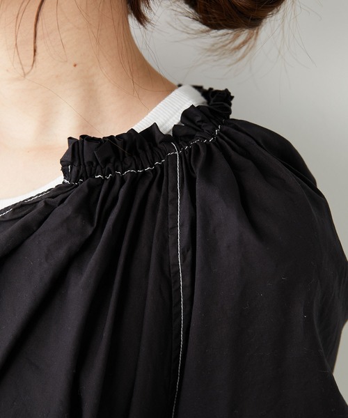 PUAL CE CIN(ピュアルセシン)の「綿テンセル配色ステッチワンピース(ワンピース・レディース・ホワイト/ブラック/ライラック・FREE)」の6枚目の写真