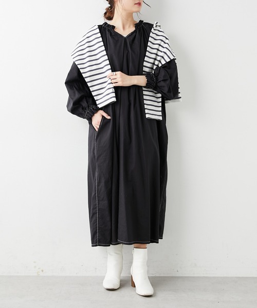 PUAL CE CIN(ピュアルセシン)の「綿テンセル配色ステッチワンピース(ワンピース・レディース・ホワイト/ブラック/ライラック・FREE)」の13枚目の写真