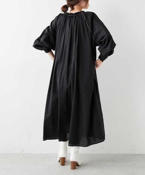 PUAL CE CIN(ピュアルセシン)の「綿テンセル配色ステッチワンピース(ワンピース・レディース・ホワイト/ブラック/ライラック・FREE)」の15枚目の写真