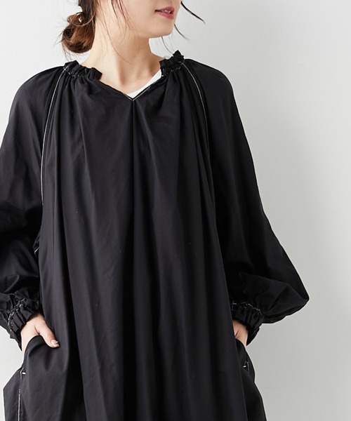 PUAL CE CIN(ピュアルセシン)の「綿テンセル配色ステッチワンピース(ワンピース・レディース・ホワイト/ブラック/ライラック・FREE)」の7枚目の写真