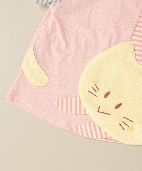 baby cheer(ベイビーチアー)の「ねこ切替半袖Tシャツ(Tシャツ/カットソー・キッズ・ピンク/ブルー・80cm/90cm/110cm/100cm/120cm)」の7枚目の写真