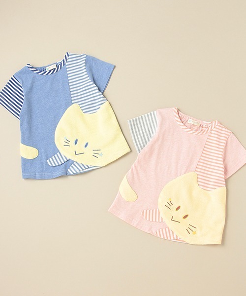 baby cheer(ベイビーチアー)の「ねこ切替半袖Tシャツ(Tシャツ/カットソー・キッズ・ピンク/ブルー・80cm/90cm/110cm/100cm/120cm)」の10枚目の写真