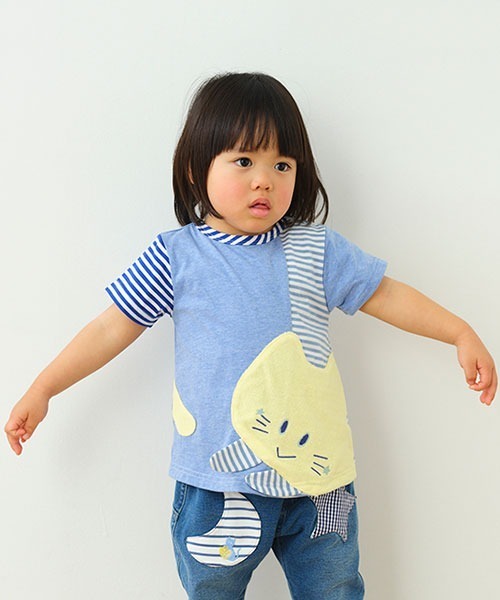 baby cheer(ベイビーチアー)の「ねこ切替半袖Tシャツ(Tシャツ/カットソー・キッズ・ピンク/ブルー・80cm/90cm/110cm/100cm/120cm)」の11枚目の写真