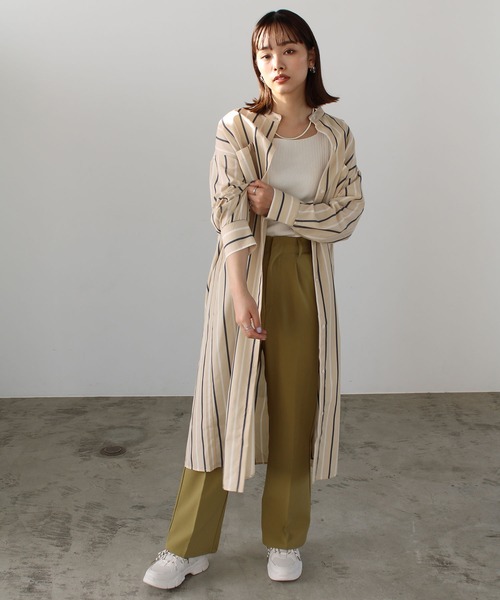 GeeRA（ジーラ）の「スタンドカラーシャツワンピース（シャツワンピース・レディース・ベージュ/ネイビー/オフホワイト・MEDIUM）」の9枚目の写真