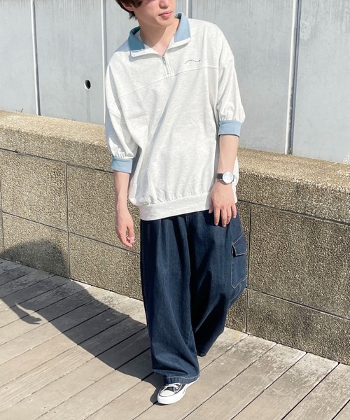 PairPair（ペアペア）の「バイカラーハーフジッププルオーバー(ユニセックス)（Tシャツ/カットソー・メンズ・サックスブルー/ピンク/イエロー・MEDIUM/LARGE）」の8枚目の写真