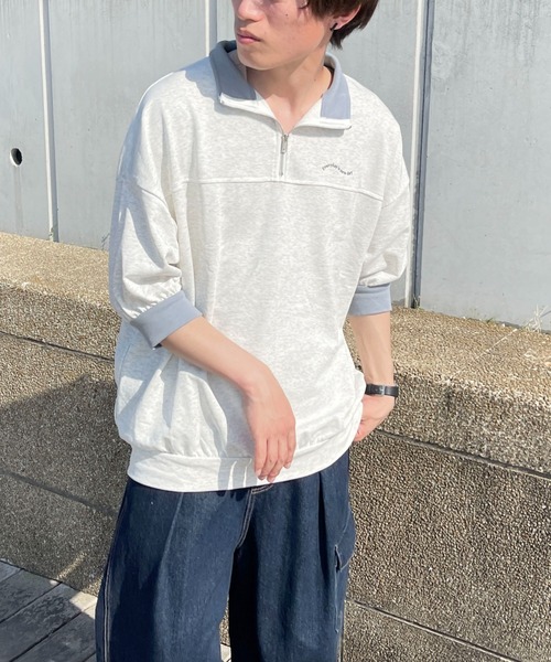 PairPair（ペアペア）の「バイカラーハーフジッププルオーバー(ユニセックス)（Tシャツ/カットソー・メンズ・サックスブルー/ピンク/イエロー・MEDIUM/LARGE）」の9枚目の写真