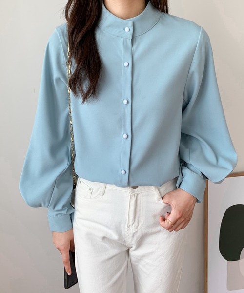 Diosfront（ディオスフロント）の「スタンドカラーボリュウームスリーブルーズシャツ（シャツ/ブラウス・レディース・ホワイト/ブラック/ネイビー/ライトグリーン/ライトブルー/グレー/ベージュ/ブラウン・S/M/L）」の8枚目の写真