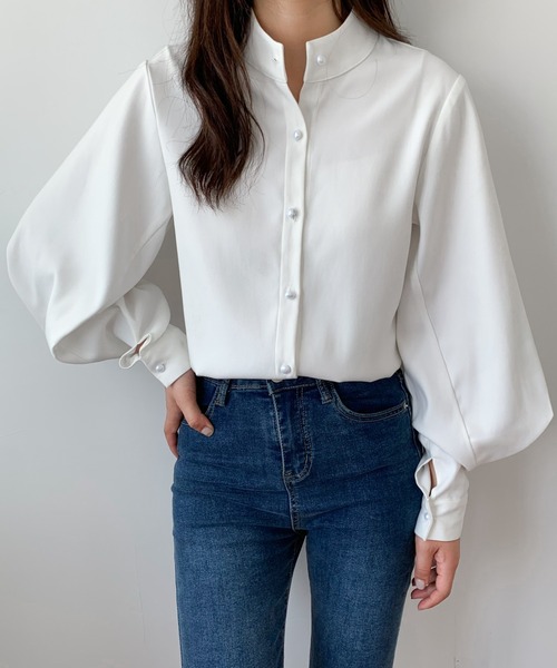 Diosfront（ディオスフロント）の「スタンドカラーボリュウームスリーブルーズシャツ（シャツ/ブラウス・レディース・ホワイト/ブラック/ネイビー/ライトグリーン/ライトブルー/グレー/ベージュ/ブラウン・S/M/L）」の16枚目の写真