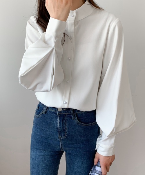 Diosfront（ディオスフロント）の「スタンドカラーボリュウームスリーブルーズシャツ（シャツ/ブラウス・レディース・ホワイト/ブラック/ネイビー/ライトグリーン/ライトブルー/グレー/ベージュ/ブラウン・S/M/L）」の18枚目の写真