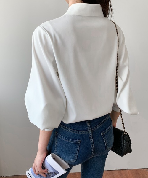 Diosfront（ディオスフロント）の「スタンドカラーボリュウームスリーブルーズシャツ（シャツ/ブラウス・レディース・ホワイト/ブラック/ネイビー/ライトグリーン/ライトブルー/グレー/ベージュ/ブラウン・S/M/L）」の15枚目の写真