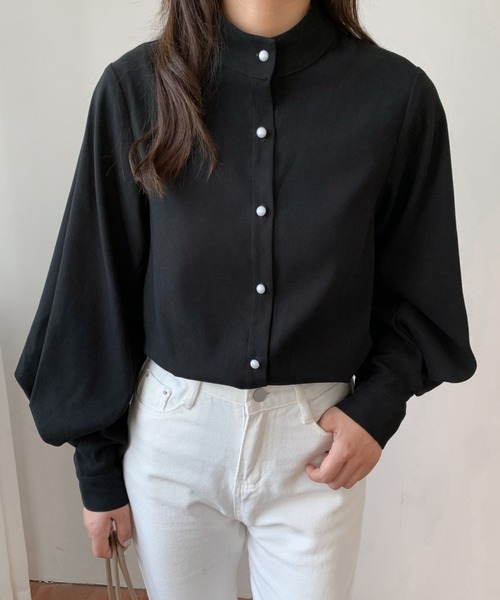 Diosfront（ディオスフロント）の「スタンドカラーボリュウームスリーブルーズシャツ（シャツ/ブラウス・レディース・ホワイト/ブラック/ネイビー/ライトグリーン/ライトブルー/グレー/ベージュ/ブラウン・S/M/L）」の12枚目の写真