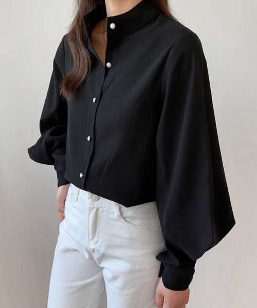 Diosfront（ディオスフロント）の「スタンドカラーボリュウームスリーブルーズシャツ（シャツ/ブラウス・レディース・ホワイト/ブラック/ネイビー/ライトグリーン/ライトブルー/グレー/ベージュ/ブラウン・S/M/L）」の10枚目の写真