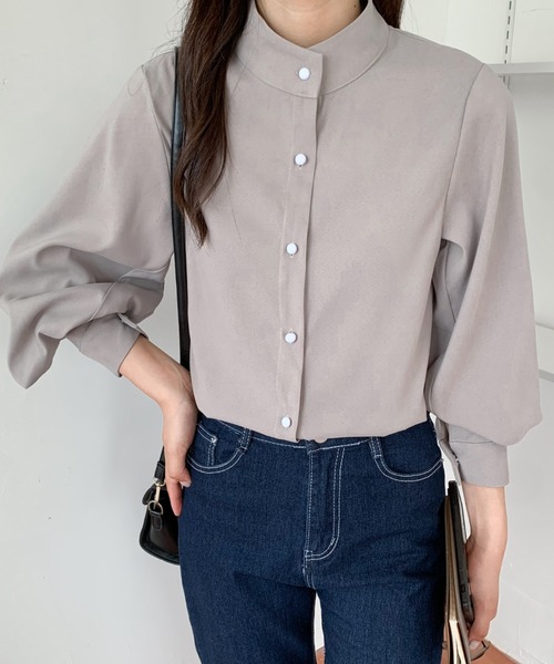 Diosfront（ディオスフロント）の「スタンドカラーボリュウームスリーブルーズシャツ（シャツ/ブラウス・レディース・ホワイト/ブラック/ネイビー/ライトグリーン/ライトブルー/グレー/ベージュ/ブラウン・S/M/L）」の21枚目の写真